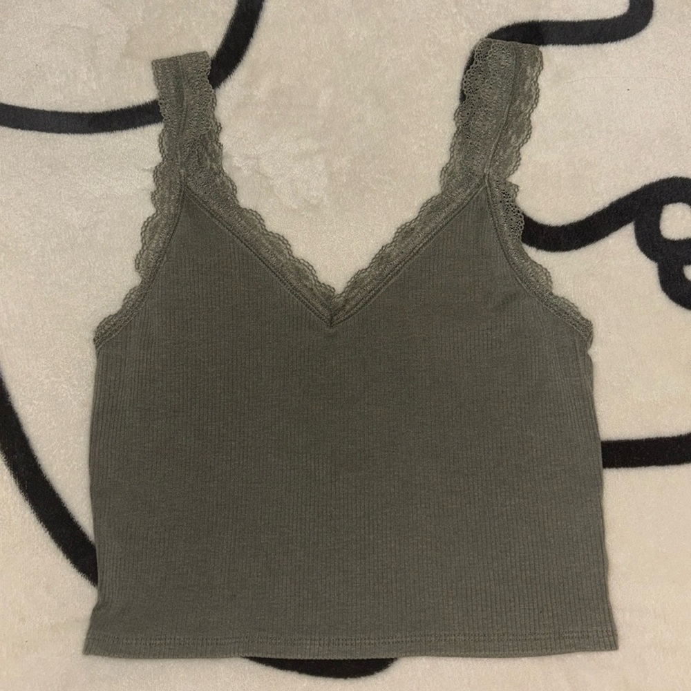 American Eagle Lace Trim V-neck Tank Top Olive